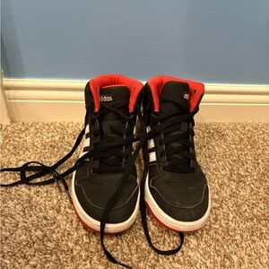 adidas Kids Black and Red Mid-Top Sneakers